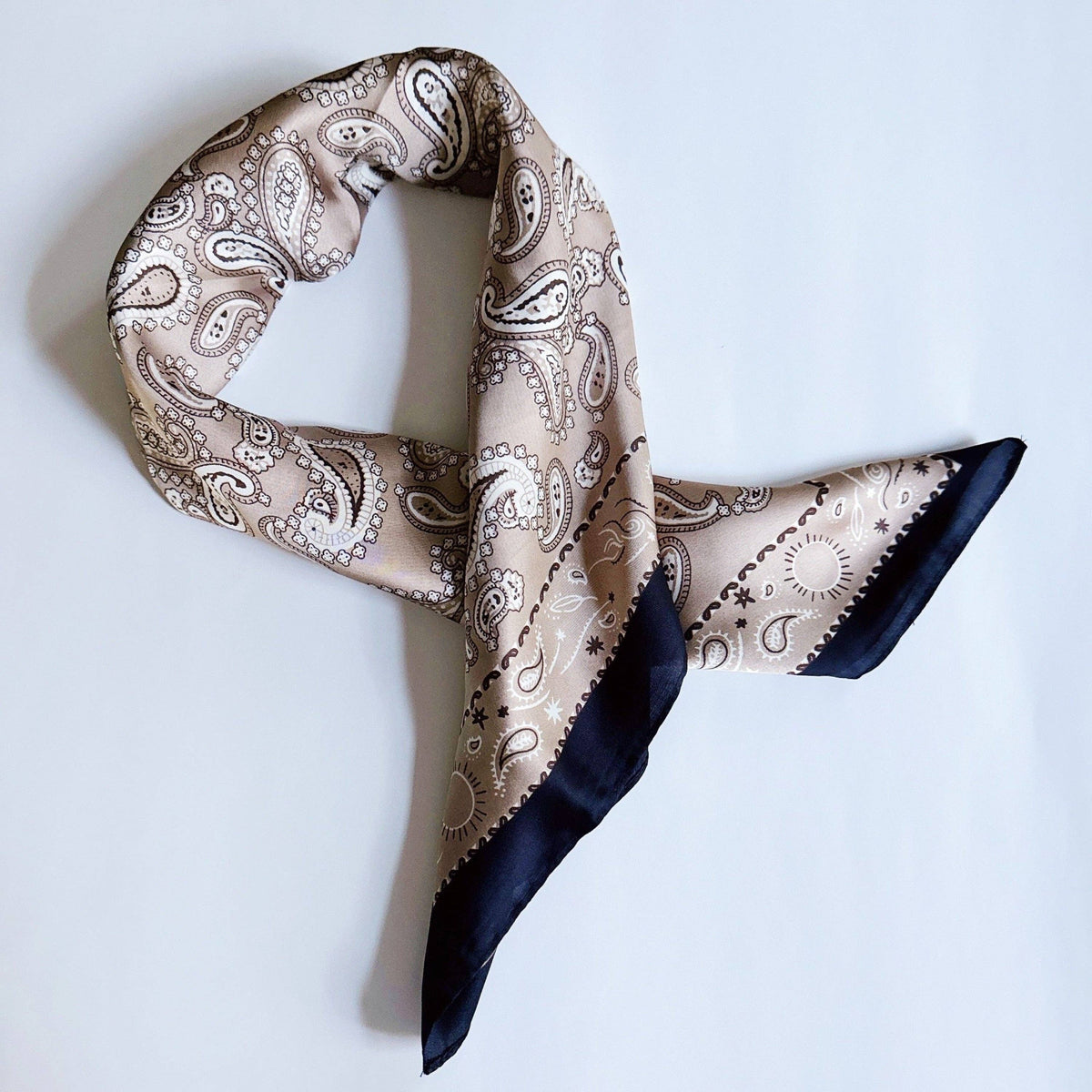 Silky Muse Satin Square Scarf - Khaki Paisley
