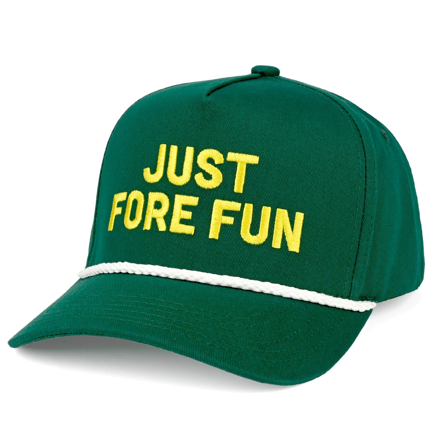 C.C JUST FORE FUN Letter Embroidered on Two Tone Trucker Hat: Dark Green/White