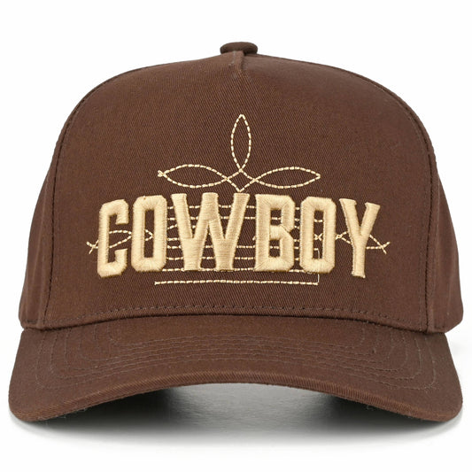 C.C COWBOY Letter Embroidered on Two Tone Trucker Hat: Brown/Brown
