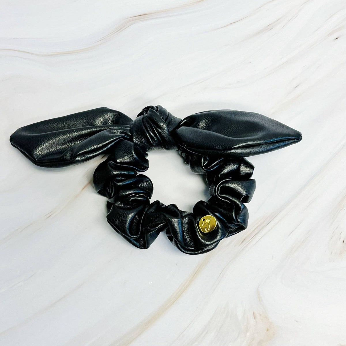 Leather Hair Scrunchie: Black
