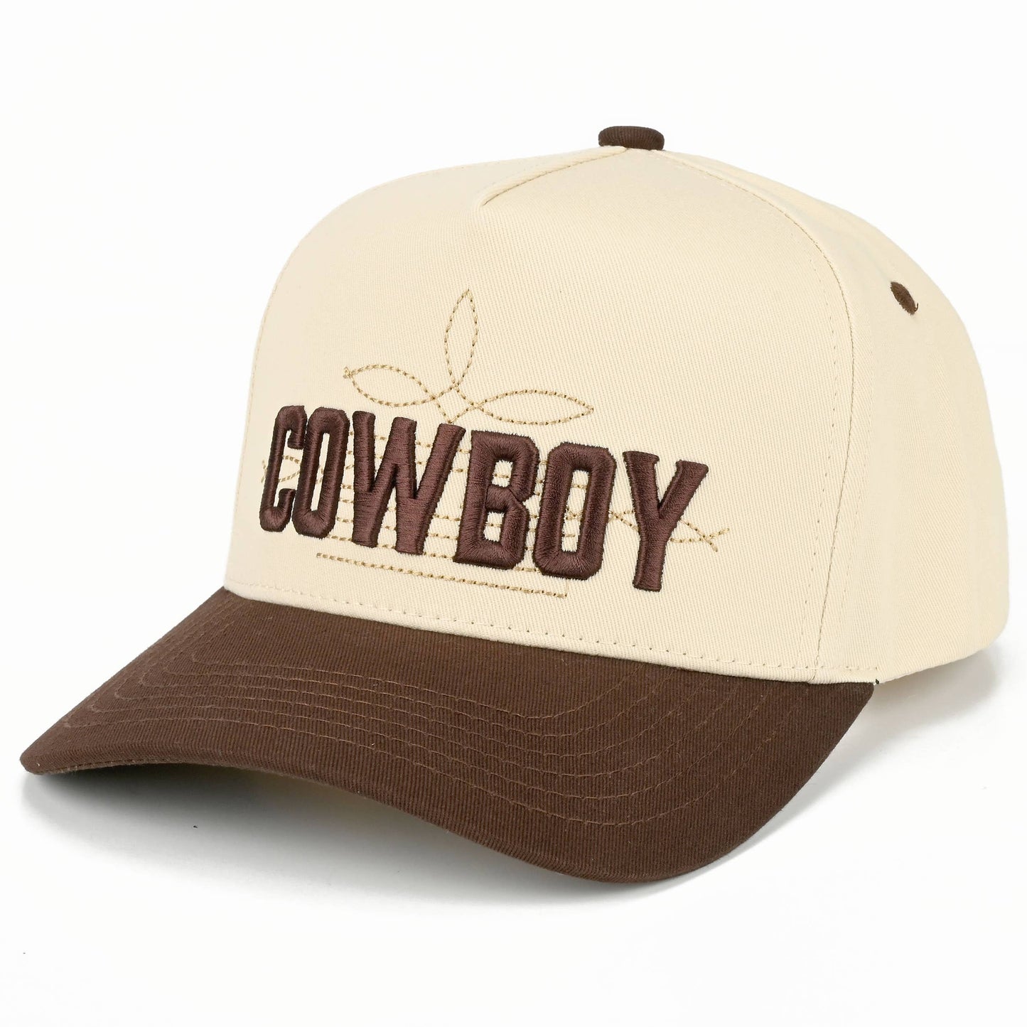 C.C COWBOY Letter Embroidered on Two Tone Trucker Hat: Brown/Brown