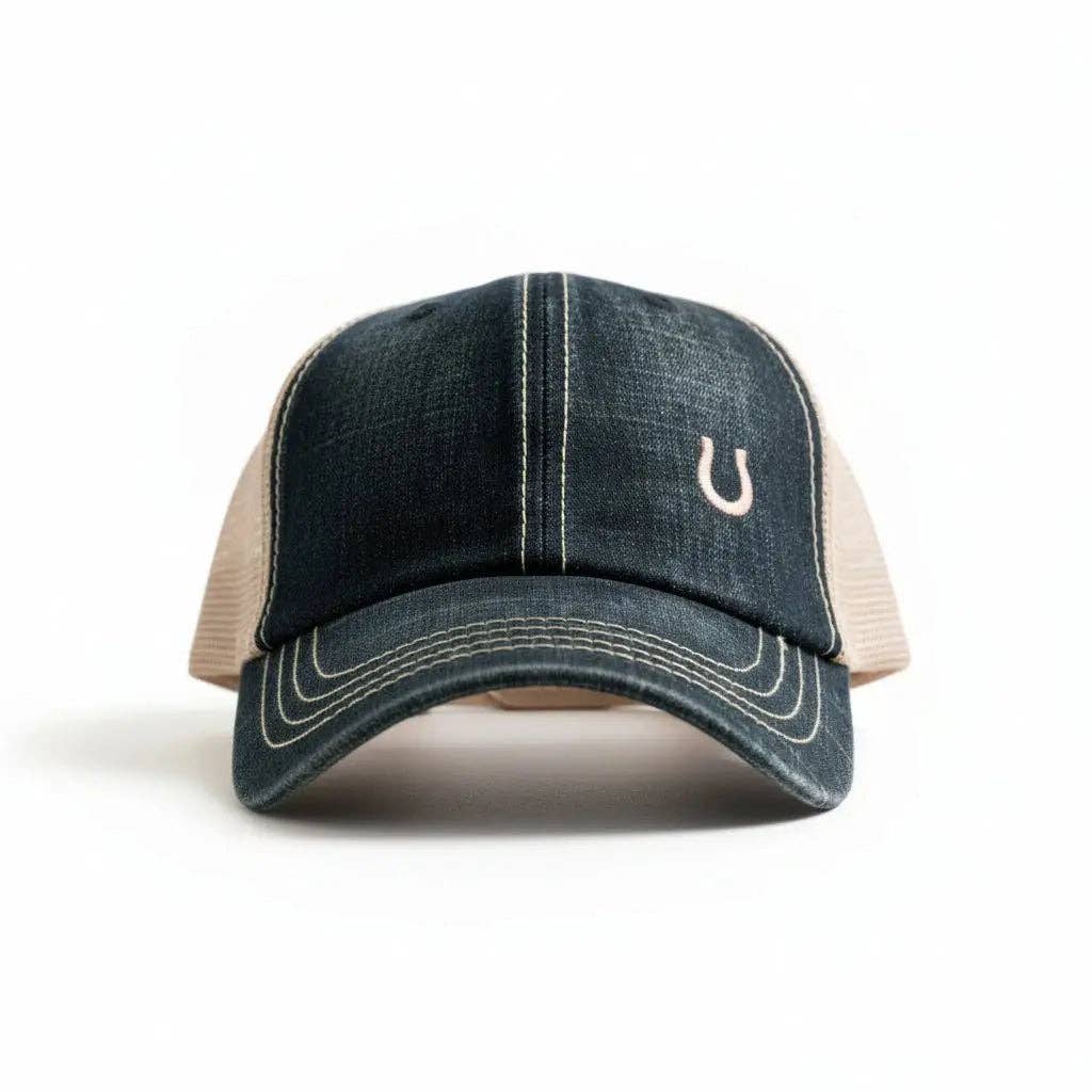 Blue Denim Horseshoe Trucker Hat