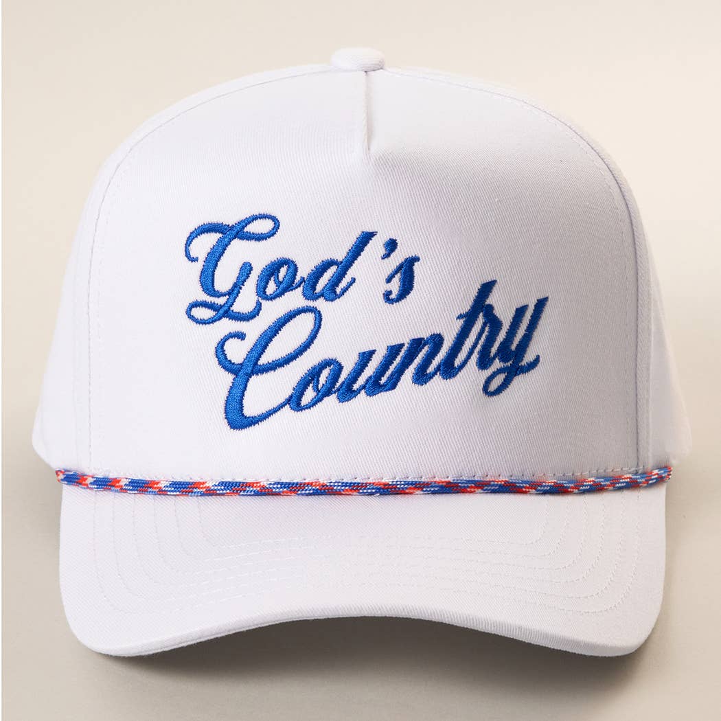 God's Country Embroidered USA Rope Trucker Hat: WHITE-RED / ONE SIZE