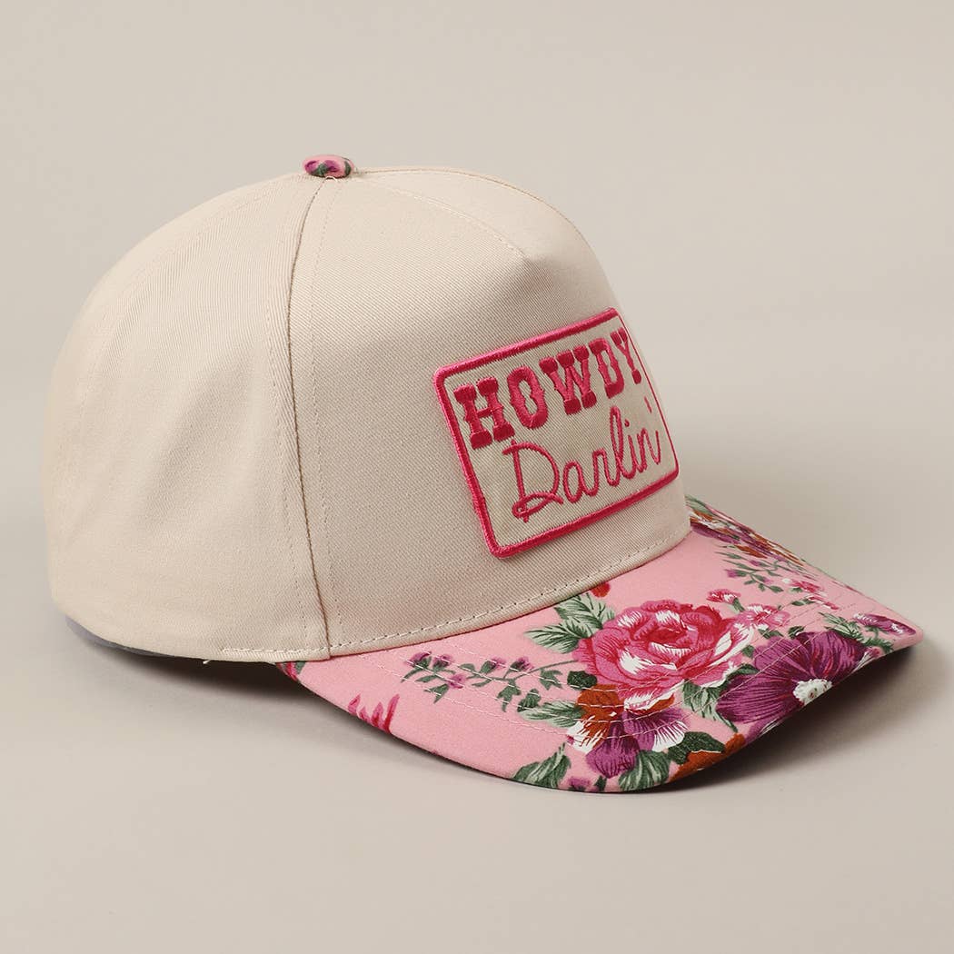 HOWDY Darlin' Embroidery Patch Floral Two-Tone Hat: Pink