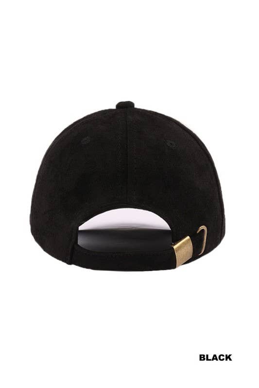 LA Embroidered Classic Suede Baseball Cap: BLACK