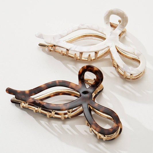 Sabrina Vintage Snow | Large Ribbon Metal Bow Claw Clip: Assorted