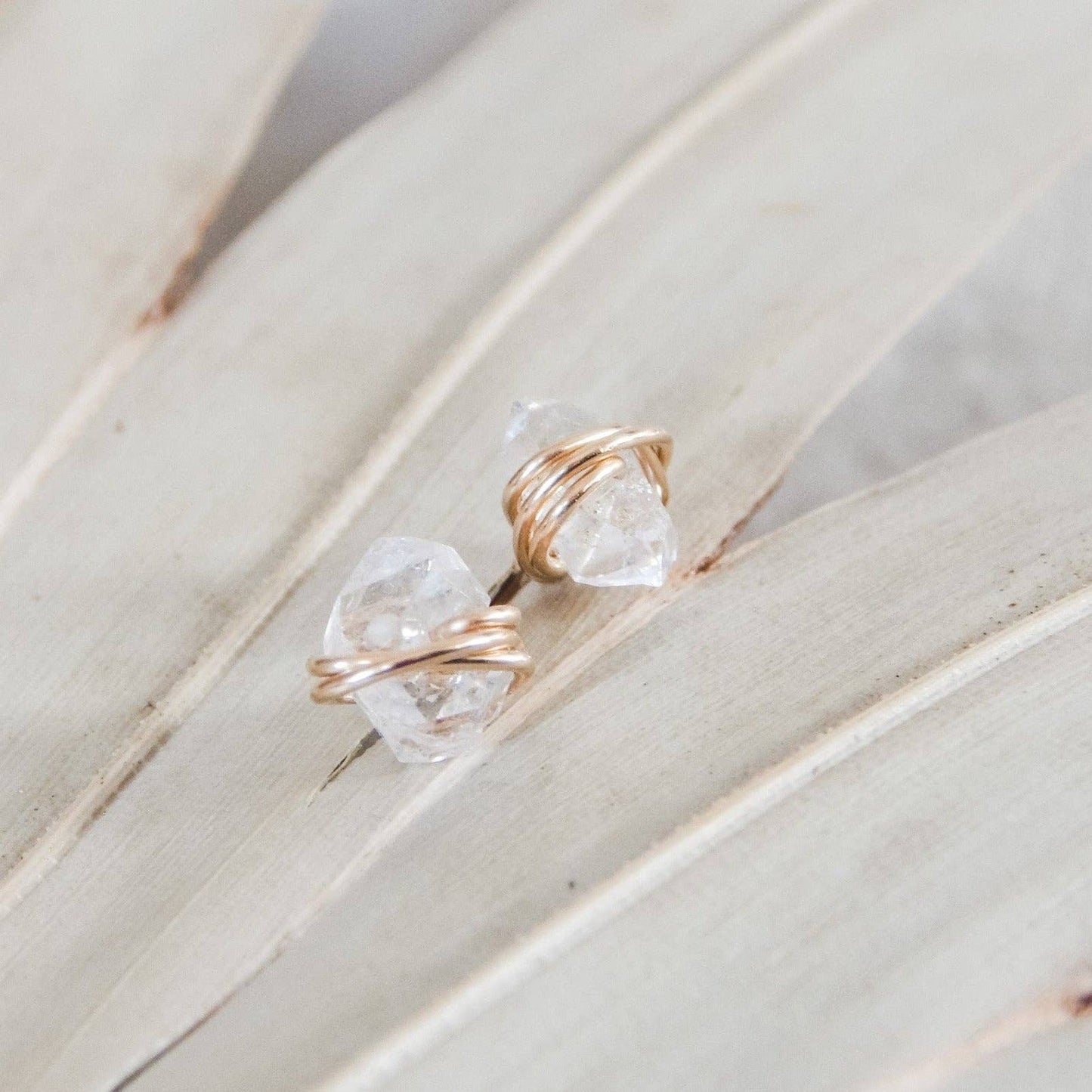 Herkimer Diamond Stud Earrings - Hypoallergenic, Waterproof: Gold