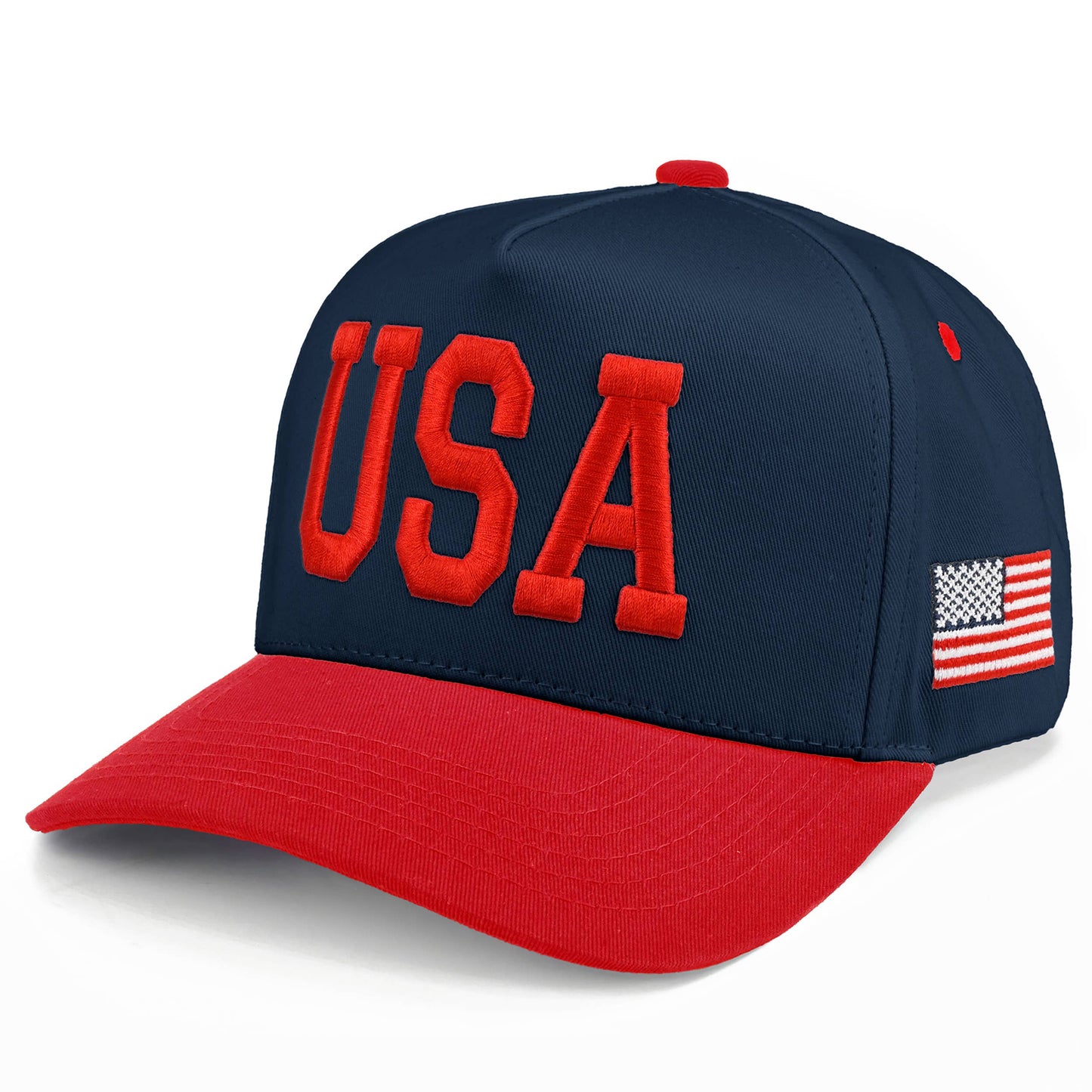 C.C Two-Tone Flag Letter on Two Tone Trucker Hat: Red/Navy