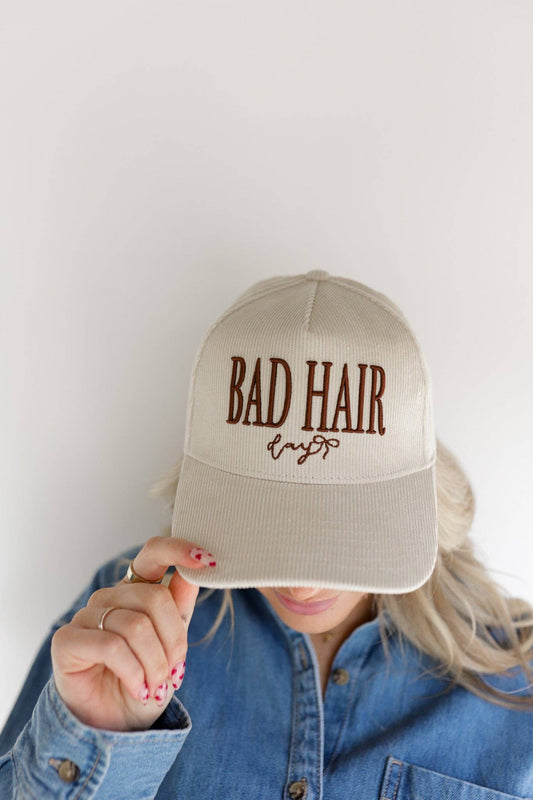 KAXI BAD HAIR DAY TRUCKER HAT: CREAM CORDUROY