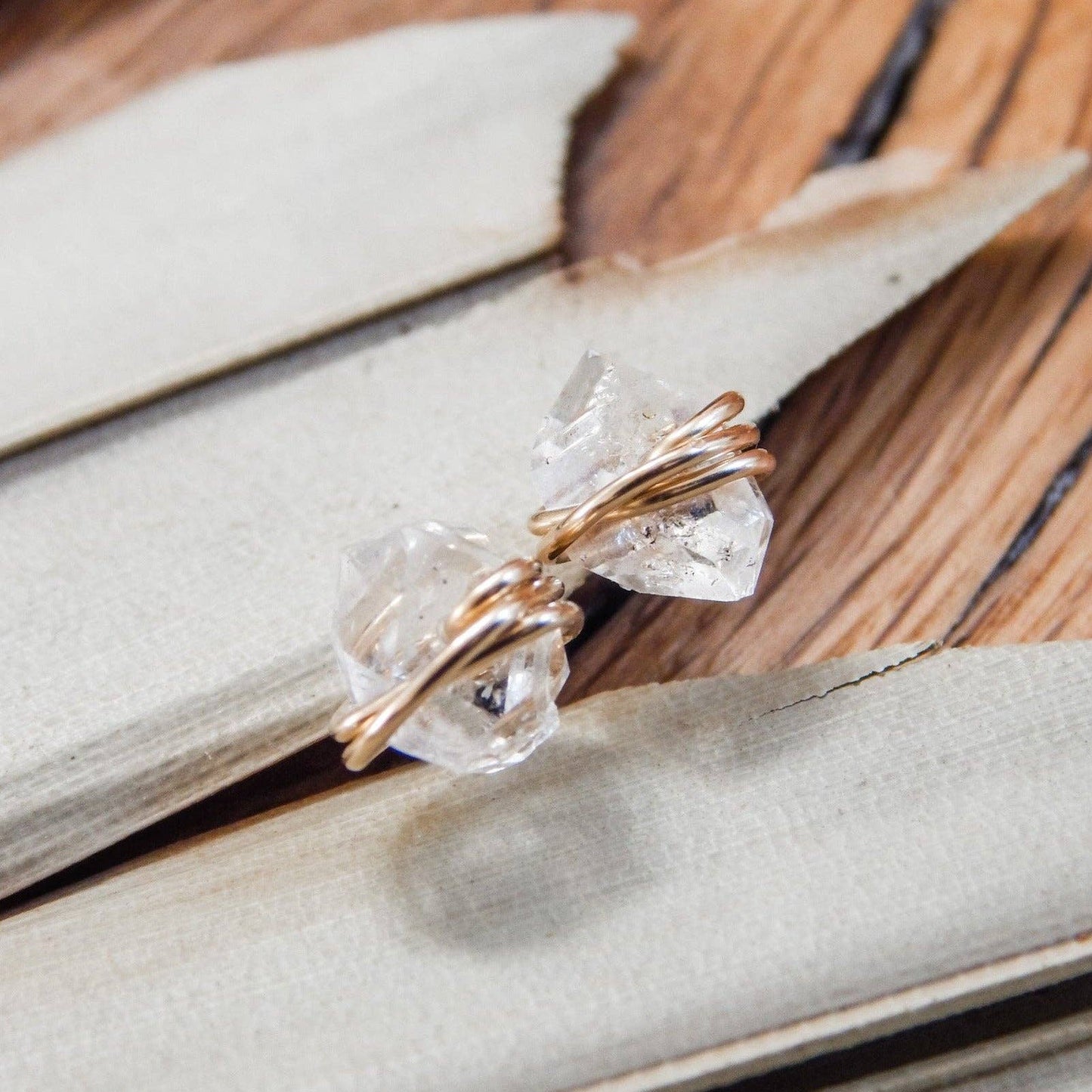 Herkimer Diamond Stud Earrings - Hypoallergenic, Waterproof: Gold