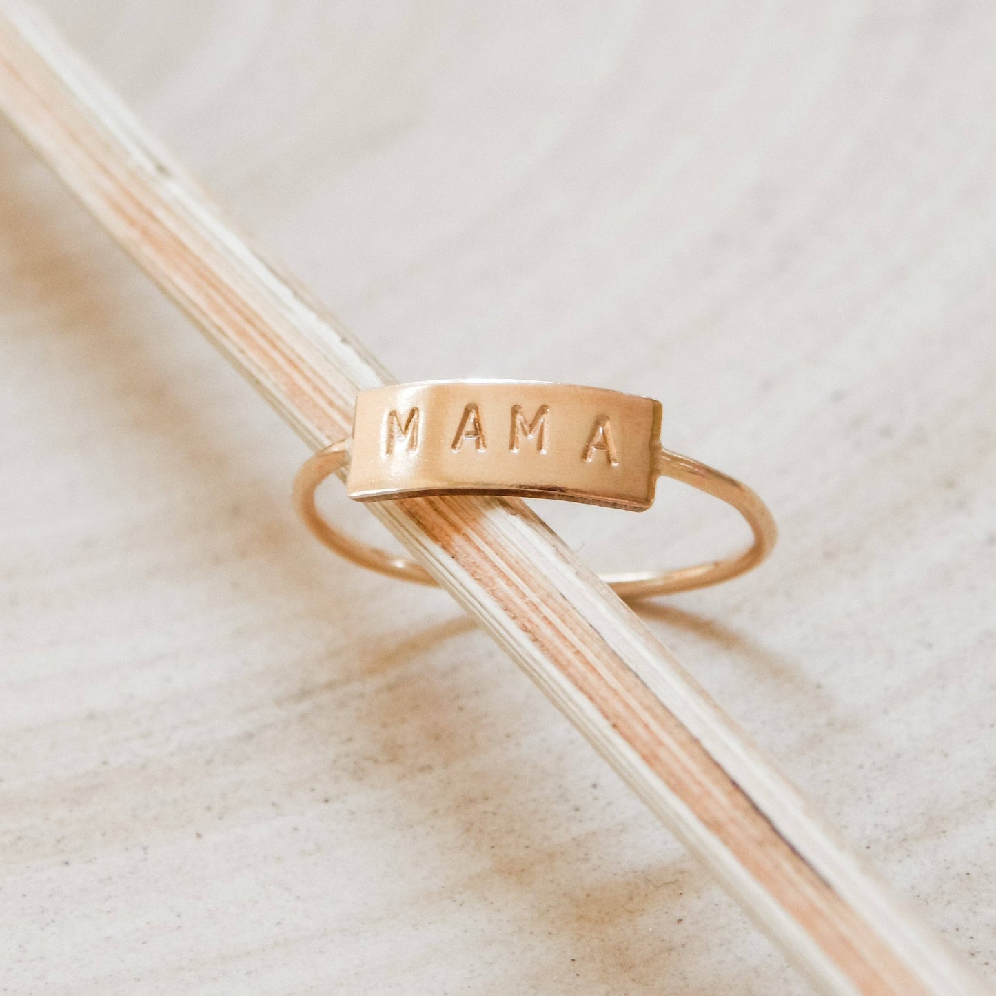 Mama Bar Ring - Waterproof, Hypoallergenic, Stacking Ring: Gold / 5