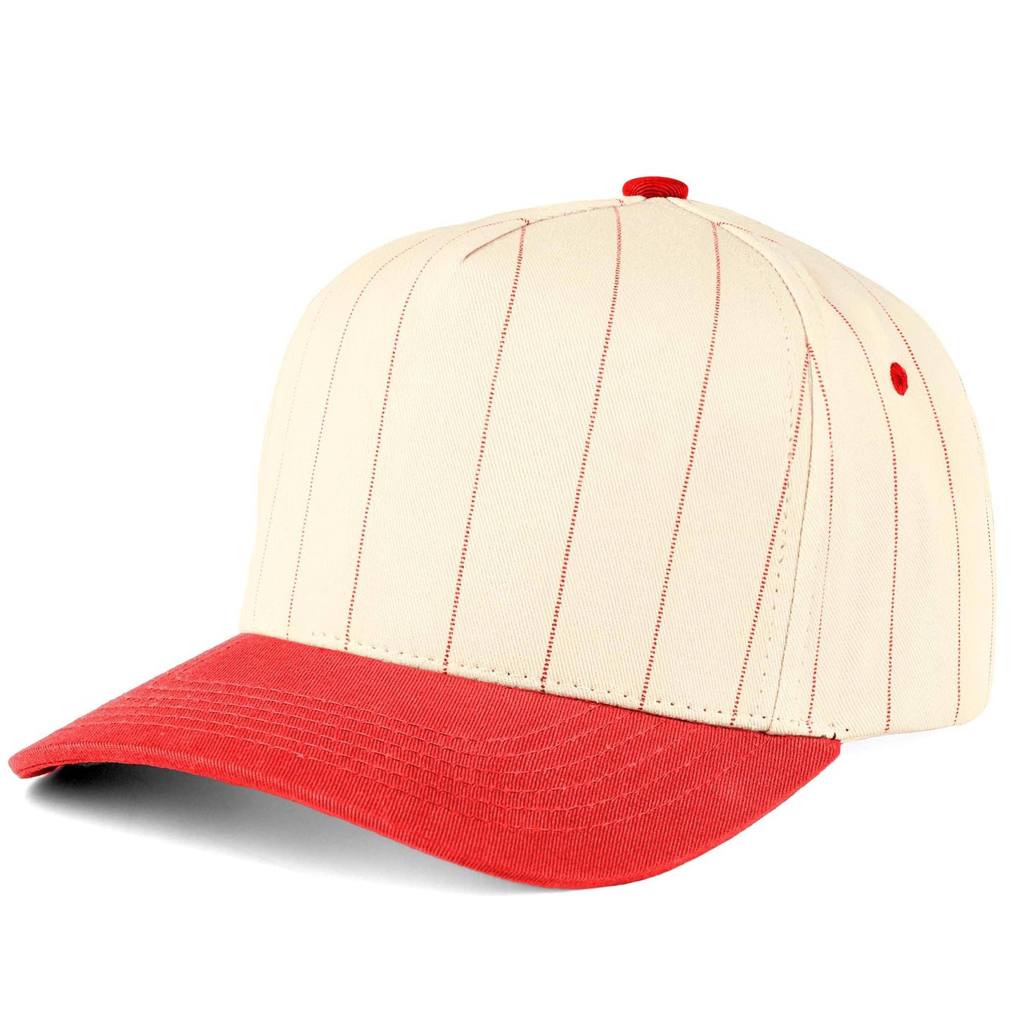 Two Tone Vintage Snapback Hat - Pinstripe Red/Beige