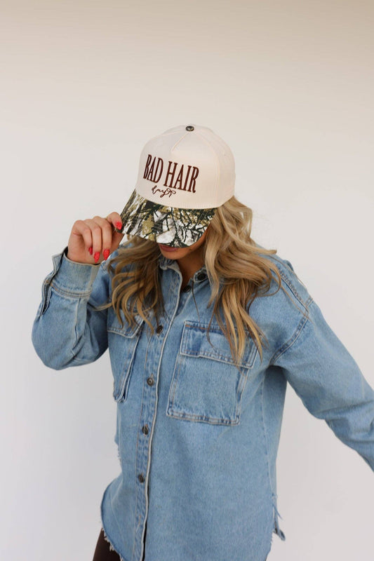 KAXI BAD HAIR DAY TRUCKER HAT: CAMO