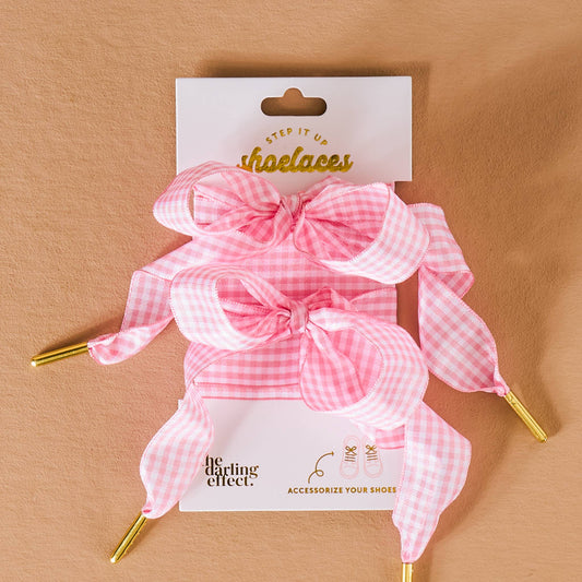 Step It Up Shoelaces-Gingham Pink