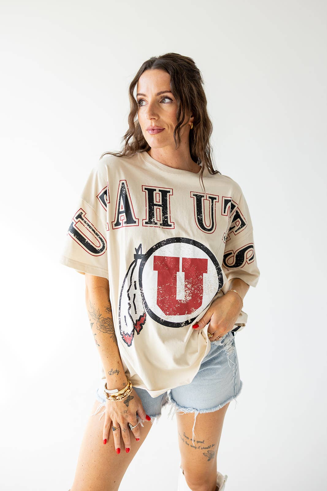 Utah Southern Split Oversized Band Tee: OATMEAL / L