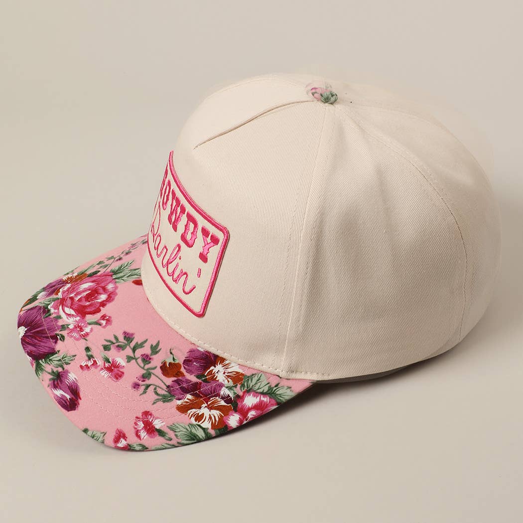 HOWDY Darlin' Embroidery Patch Floral Two-Tone Hat: Pink