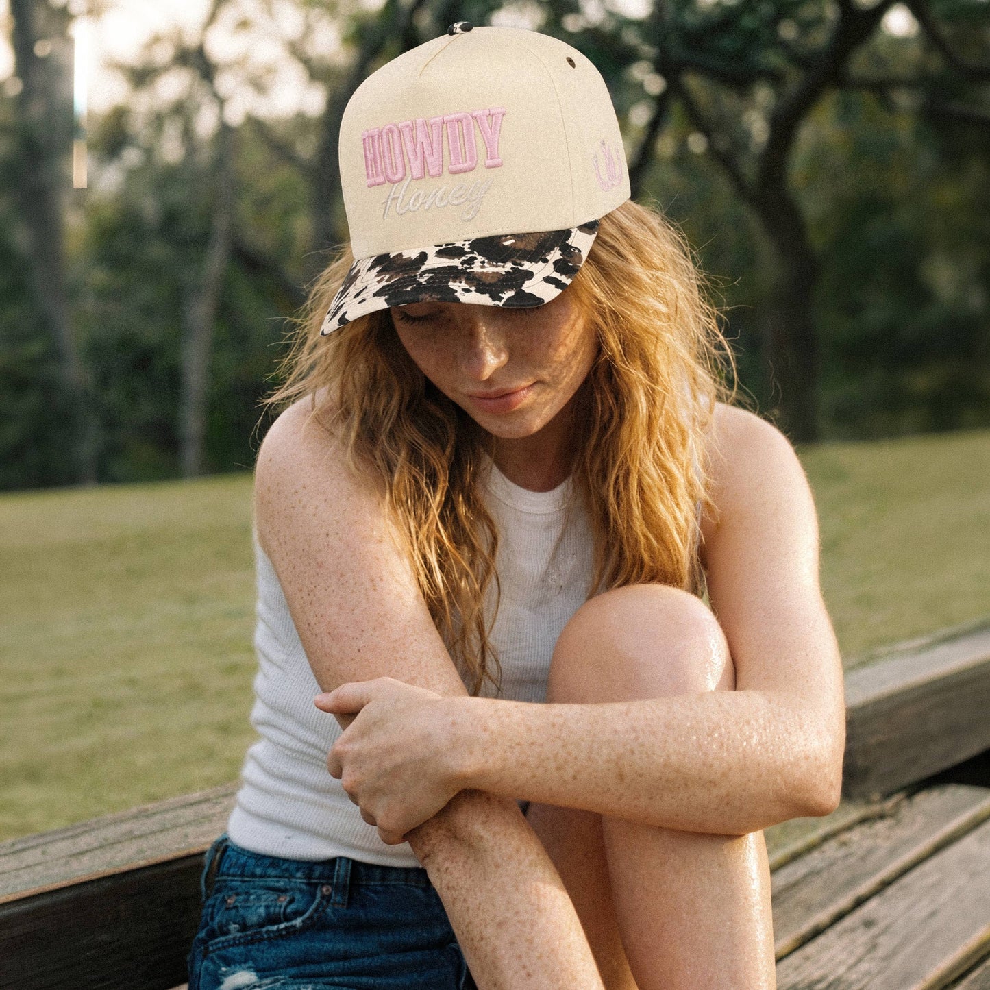 C.C HOWDY HONEY Letter Embroidered on Two Tone Trucker Hat: Cow