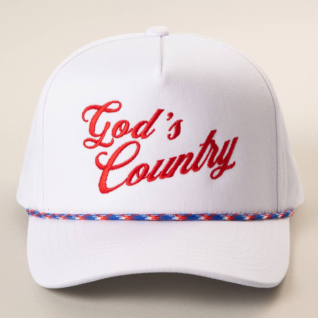 God's Country Embroidered USA Rope Trucker Hat: WHITE-RED / ONE SIZE
