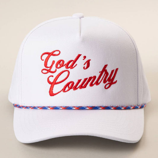 God's Country Embroidered USA Rope Trucker Hat: WHITE-RED / ONE SIZE