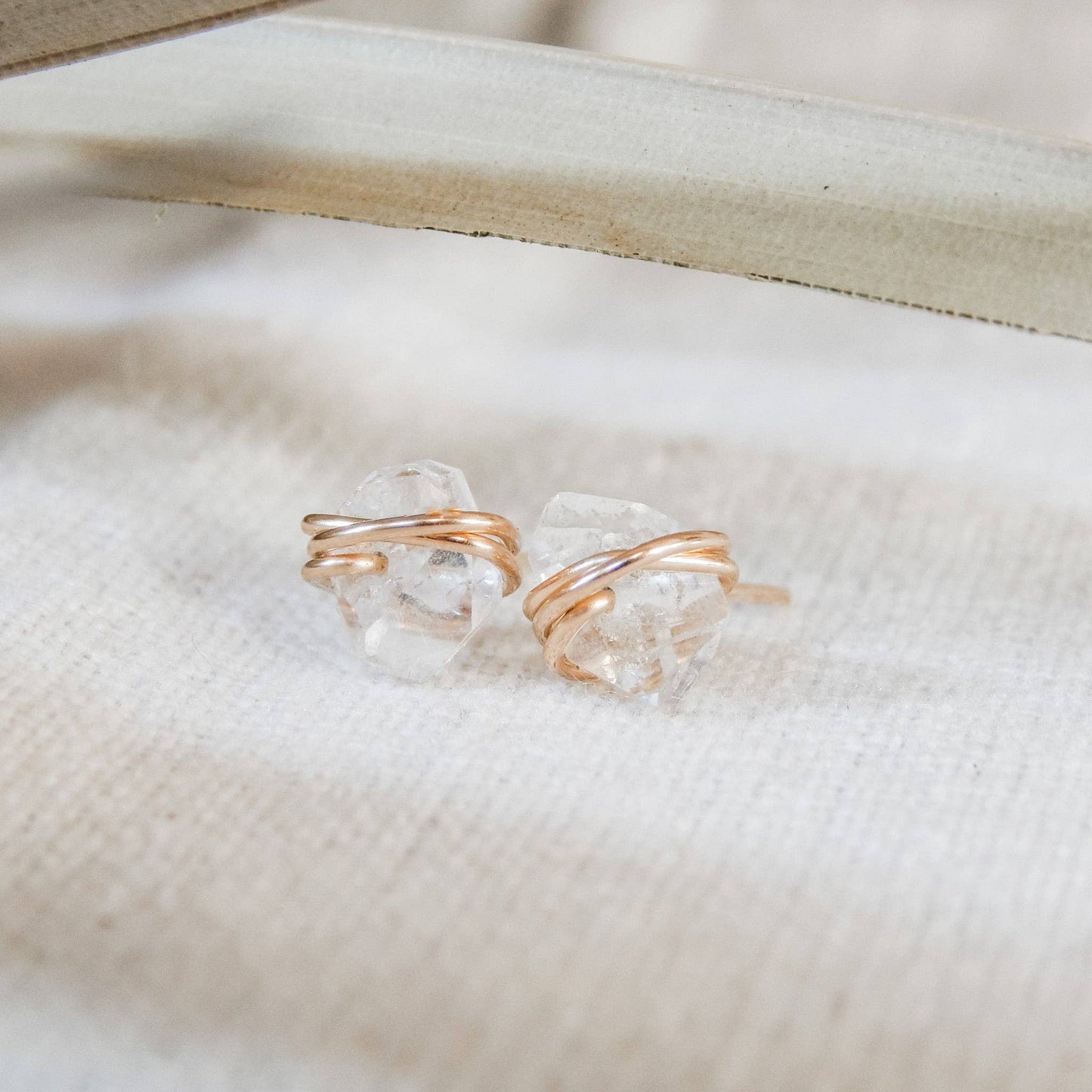 Herkimer Diamond Stud Earrings - Hypoallergenic, Waterproof: Gold