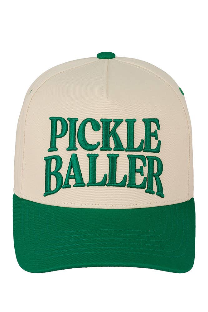 C.C PICKLE BALLER Embroidered Cotton Baseball Cap: Green/Light Pink