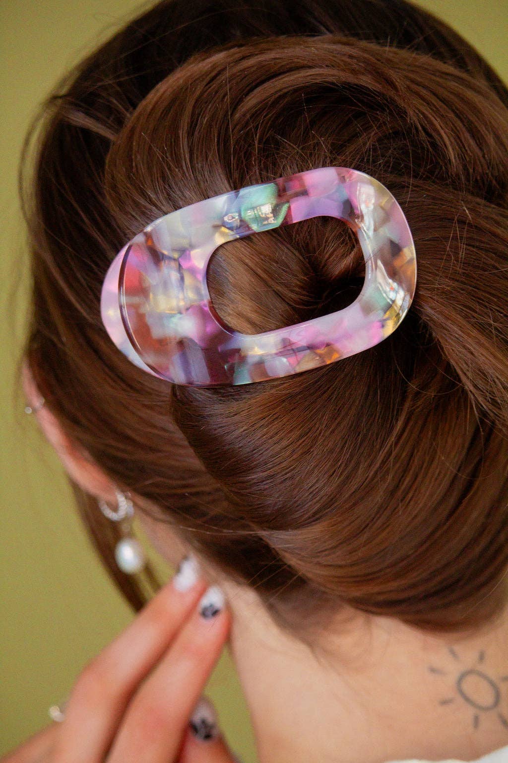 Acetate Circle Cutout Flat Claw Clips: Pink and Green
