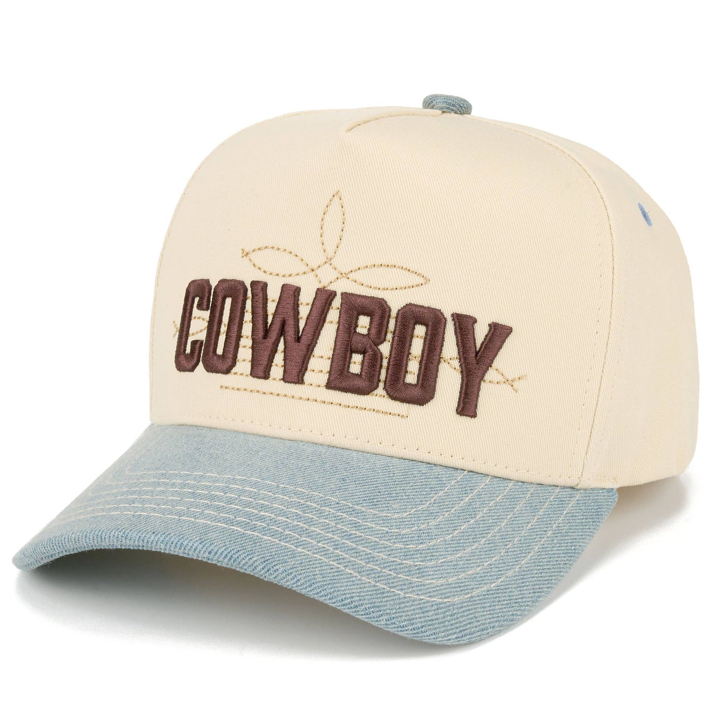 C.C COWBOY Letter Embroidered on Two Tone Trucker Hat: Brown/Brown