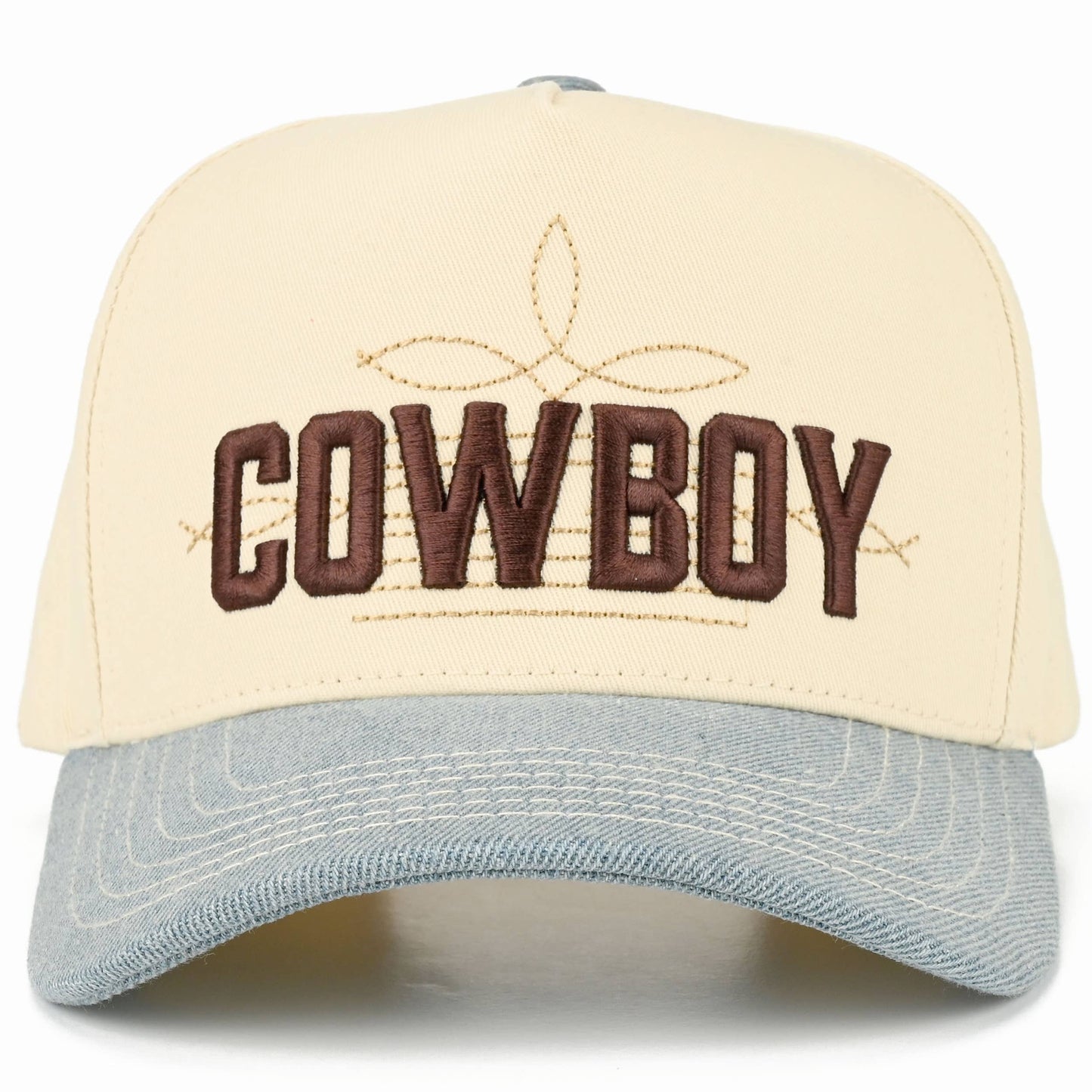 C.C COWBOY Letter Embroidered on Two Tone Trucker Hat: Brown/Brown