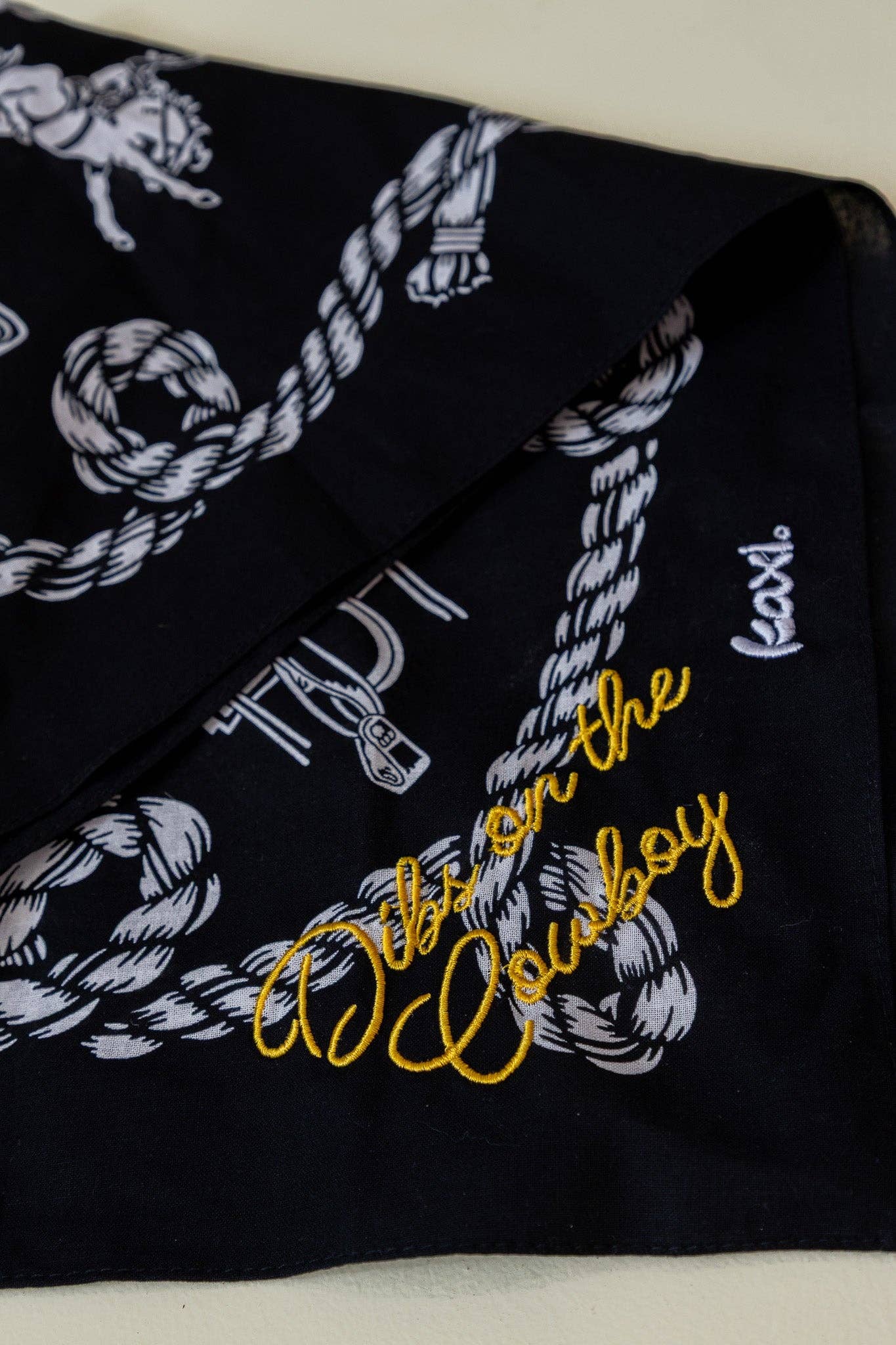 WESTERN BANDANAS: BLACK/DIBS ON THE COWBOY