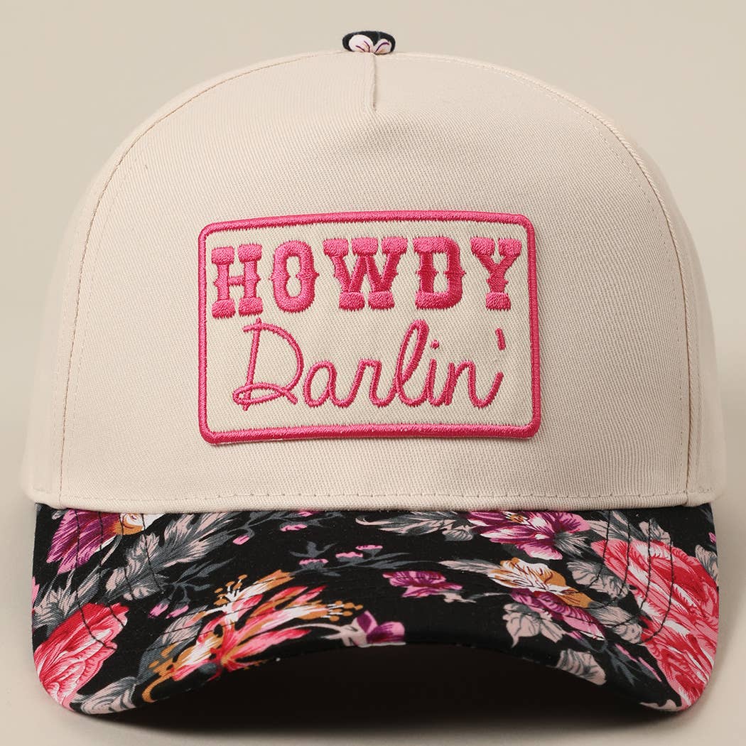 HOWDY Darlin' Embroidery Patch Floral Two-Tone Hat: Black
