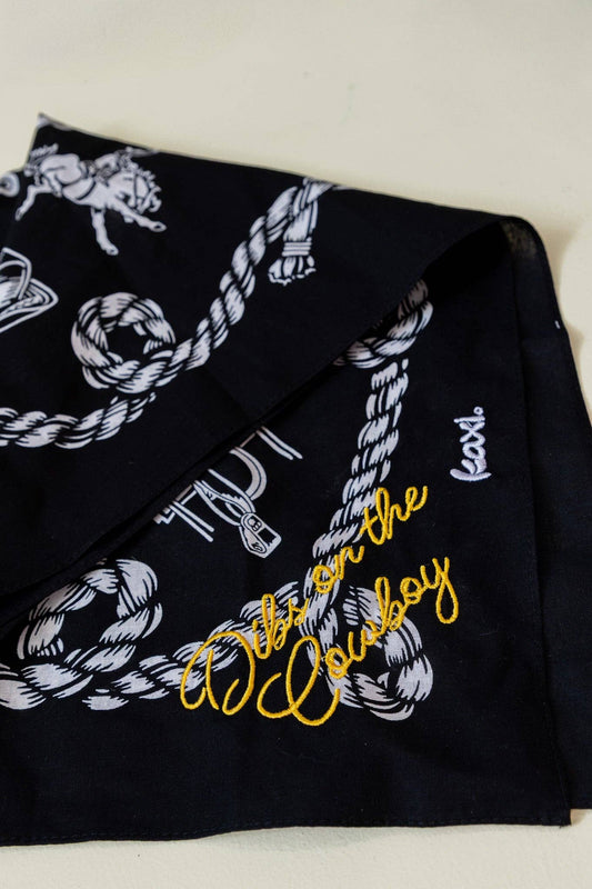 WESTERN BANDANAS: BLACK/DIBS ON THE COWBOY