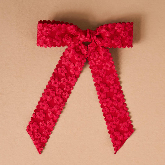 Flower Scallop Hair Bow-Red