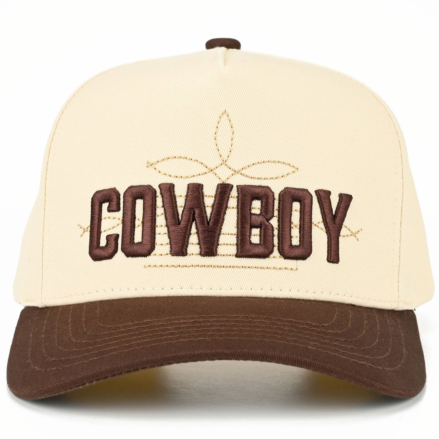 C.C COWBOY Letter Embroidered on Two Tone Trucker Hat: Brown/Brown
