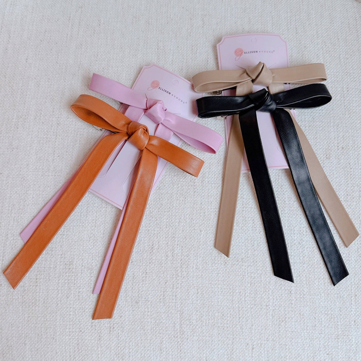 Preppy Bow Hair Clips: Black/Taupe