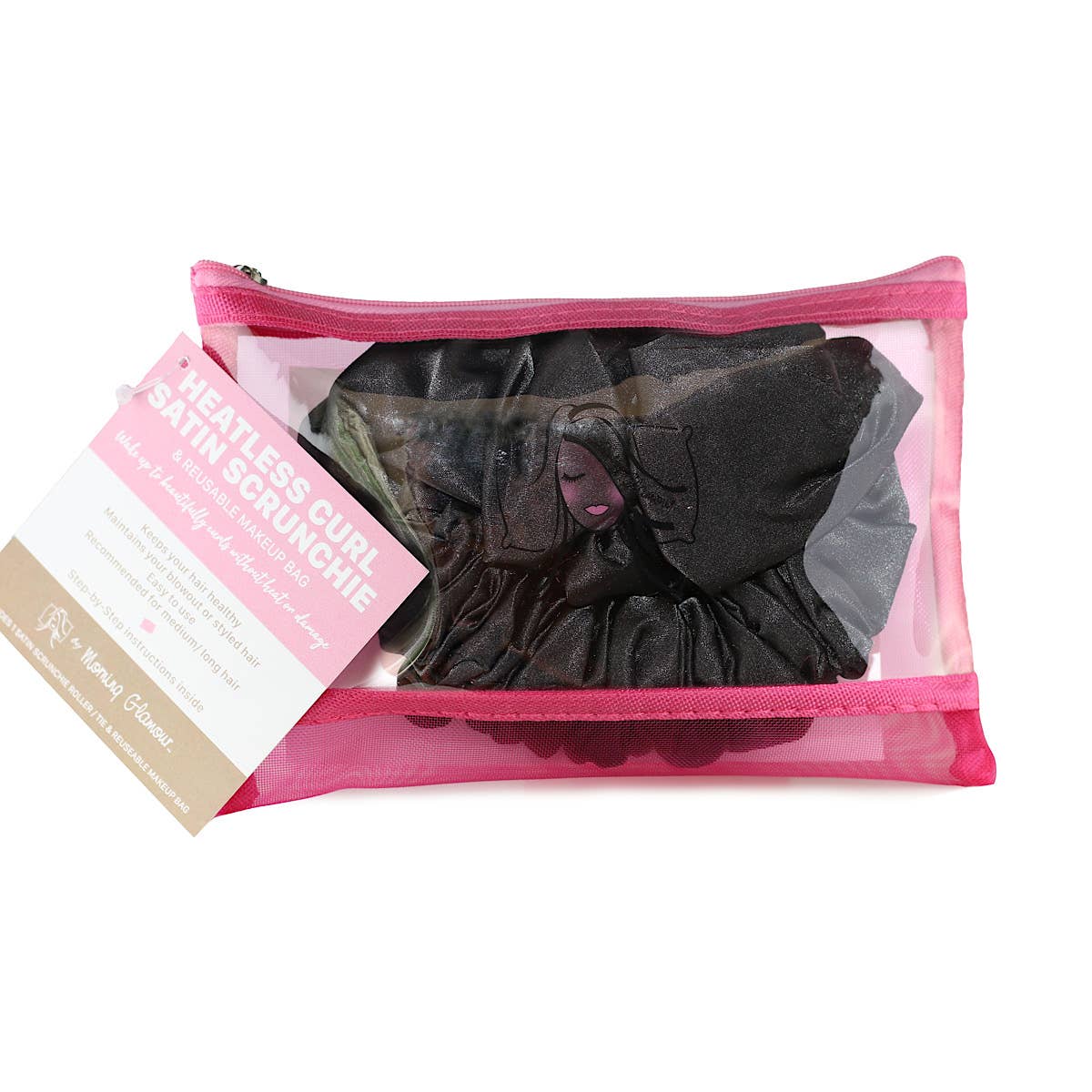 Satin Heatless Curl Scrunchie: Pink/Champagne