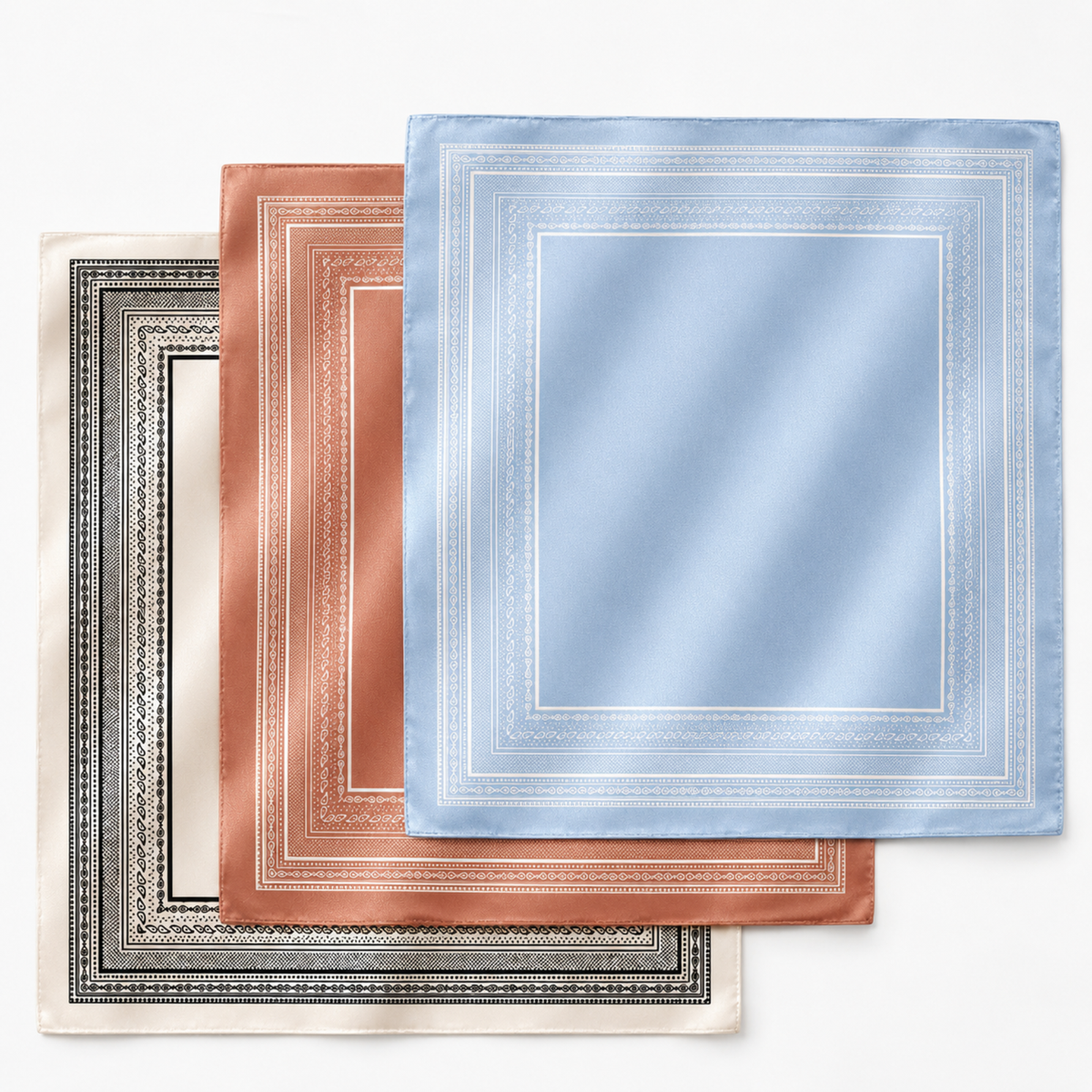 Paisley Border Print Satin Scarf: Powder Blue
