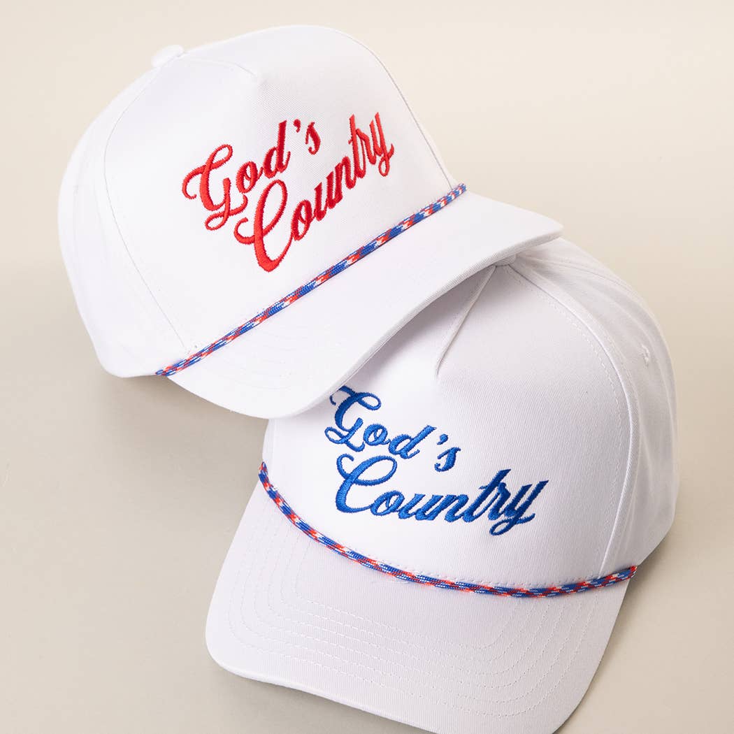 God's Country Embroidered USA Rope Trucker Hat: WHITE-RED / ONE SIZE