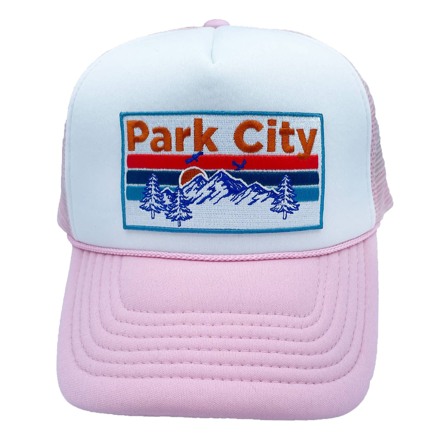 Park City, Utah Trucker Hat - Retro Mountain Sky Blue/White