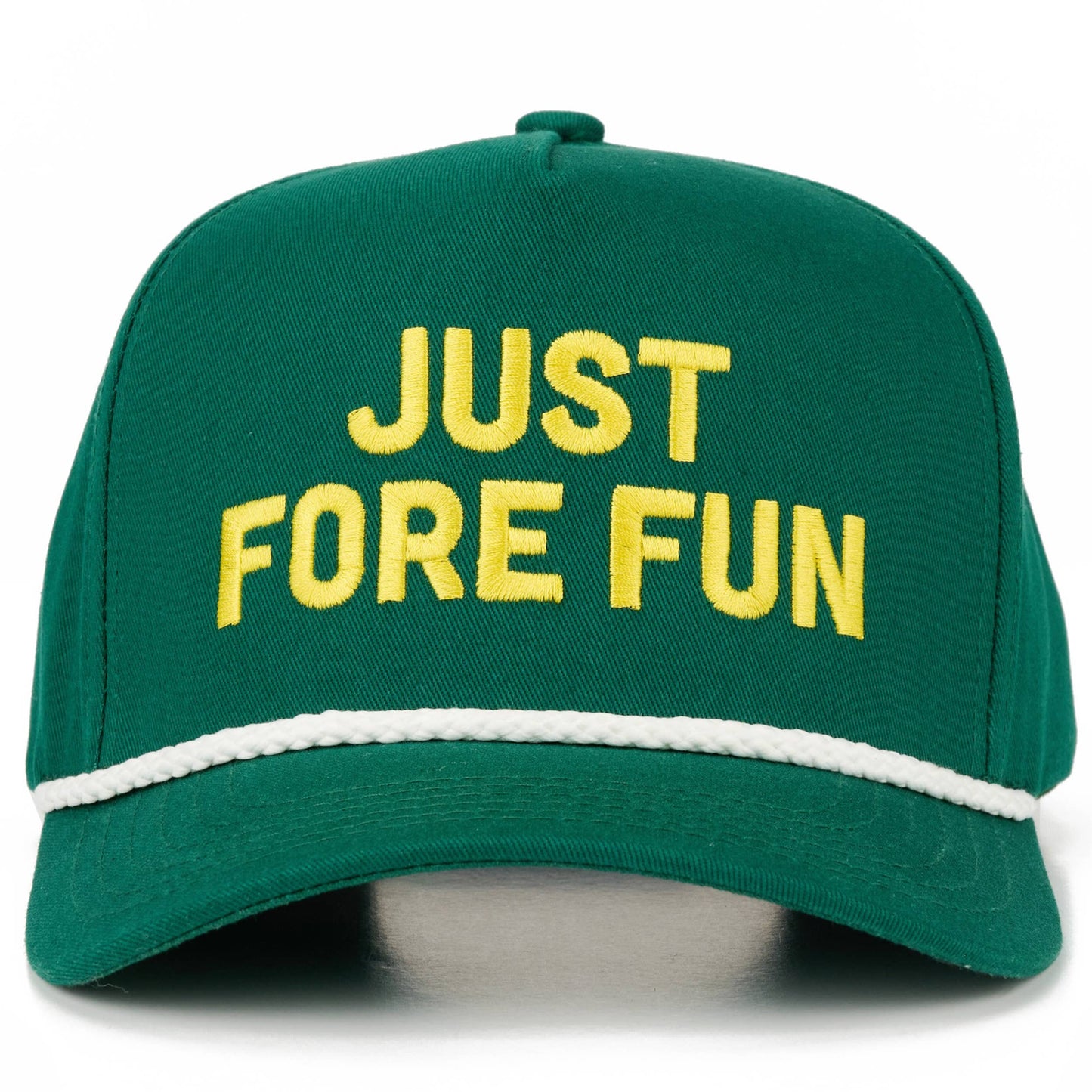 C.C JUST FORE FUN Letter Embroidered on Two Tone Trucker Hat: Dark Green/White