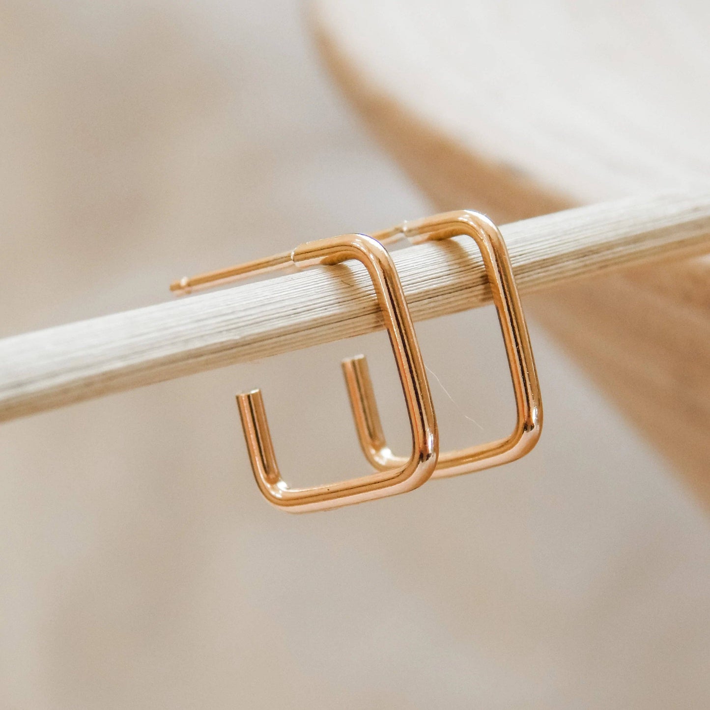 Square Hoop Stud Earrings - Hypoallergenic, Waterproof: Gold