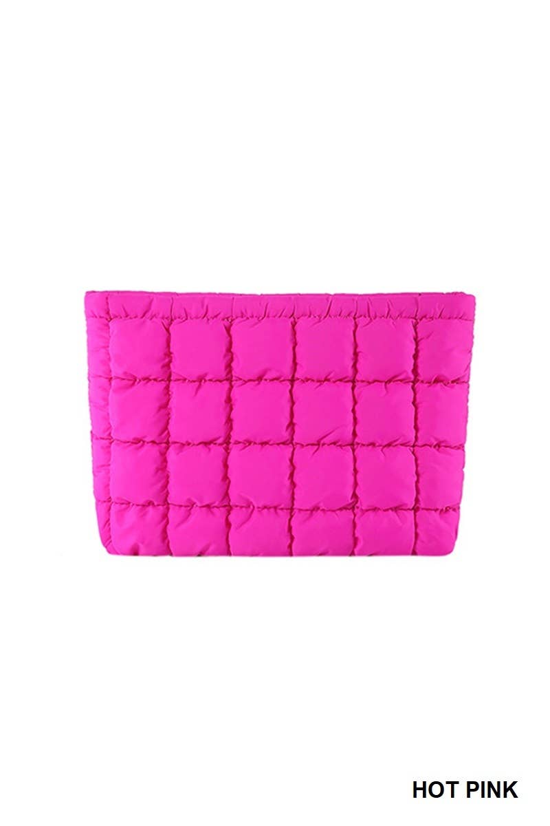 Quilted Cosmetic Makeup Pouch: BLACK