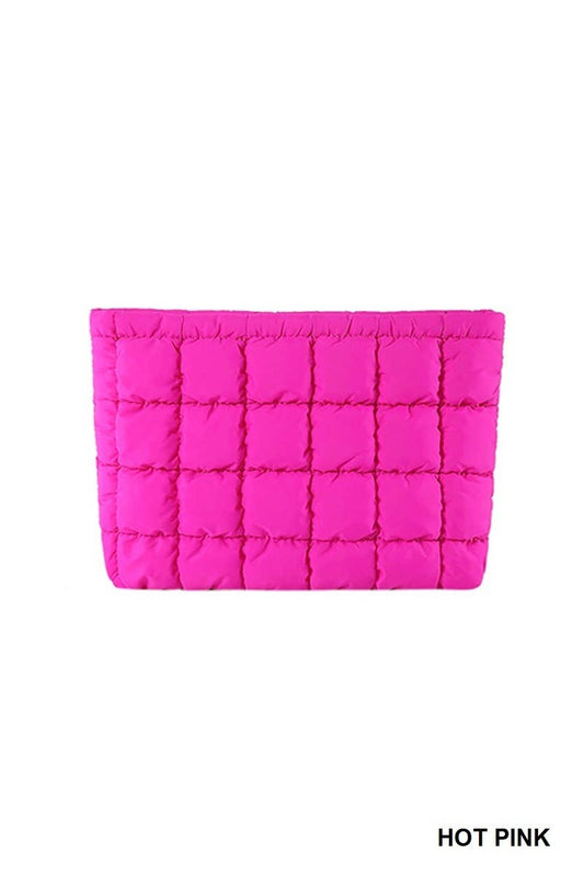 Quilted Cosmetic Makeup Pouch: HOT PINK