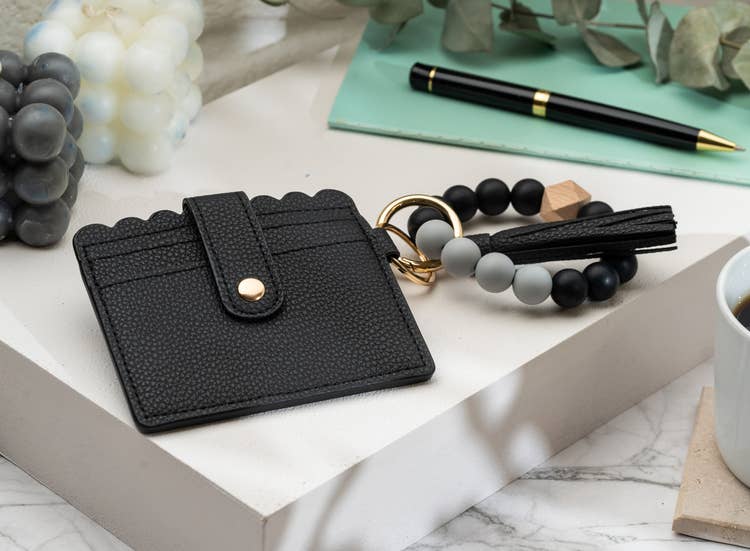 Leather Keychain Wallet With Wristlet Bangle Bracelet: Lilac