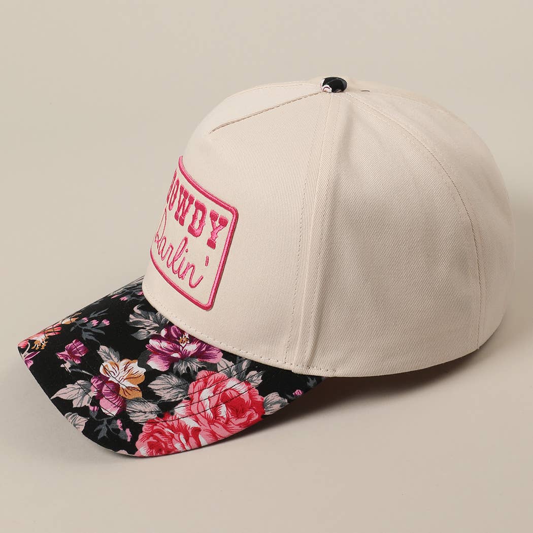 HOWDY Darlin' Embroidery Patch Floral Two-Tone Hat: Black