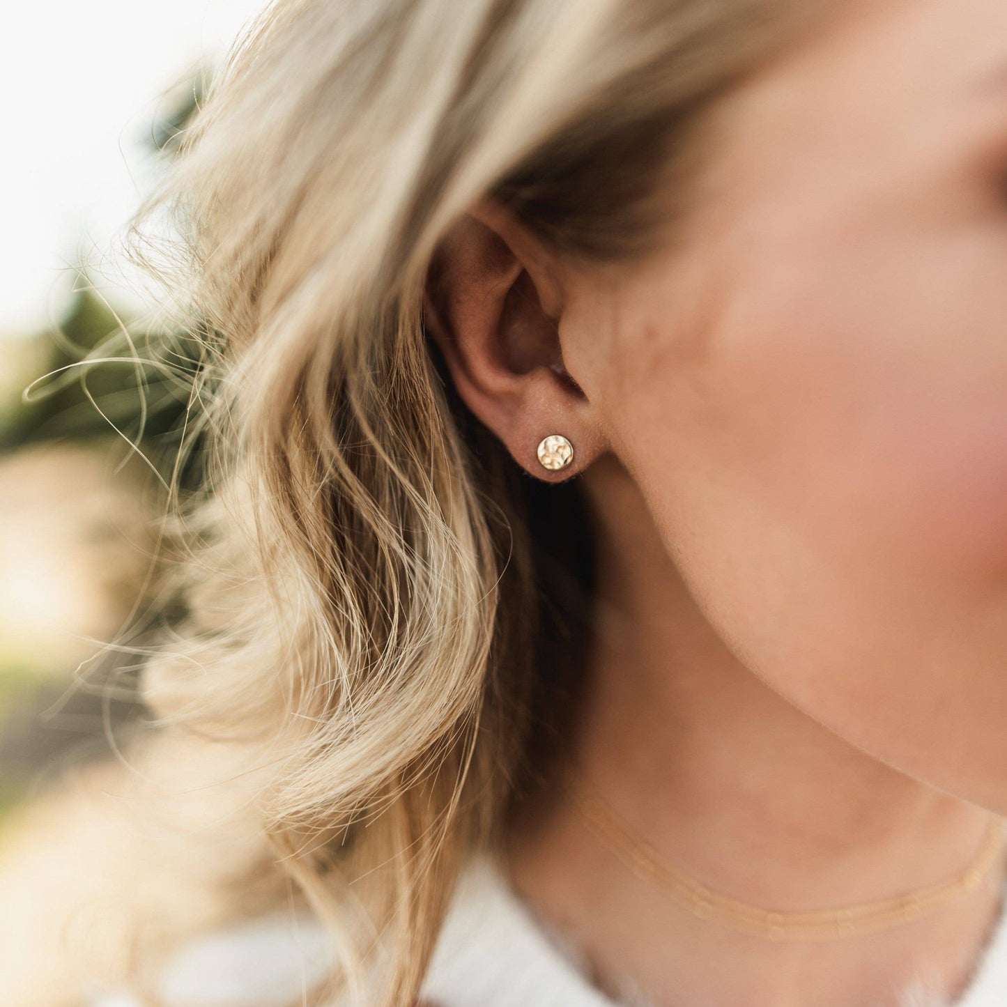 Circle Stud Earrings - Hypoallergenic, Waterproof, Dainty: Hammered / Gold