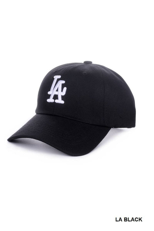 LA Embroidered Monogram Baseball Cap Hat / BLACK