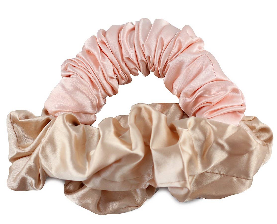 Satin Heatless Curl Scrunchie: Pink/Champagne