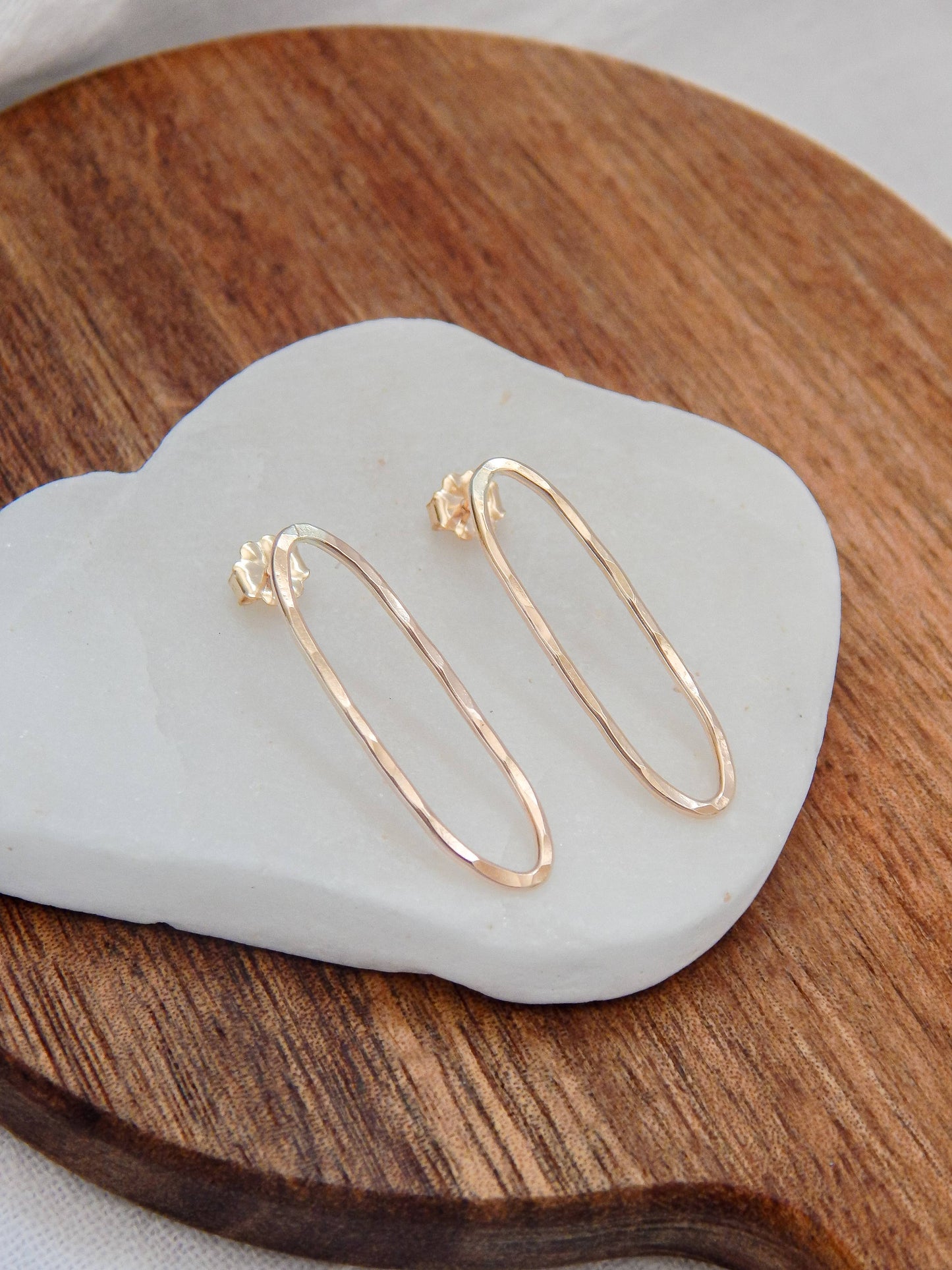 Hammered Oval Stud Earrings in Silver & 14k Gold Fill: Gold