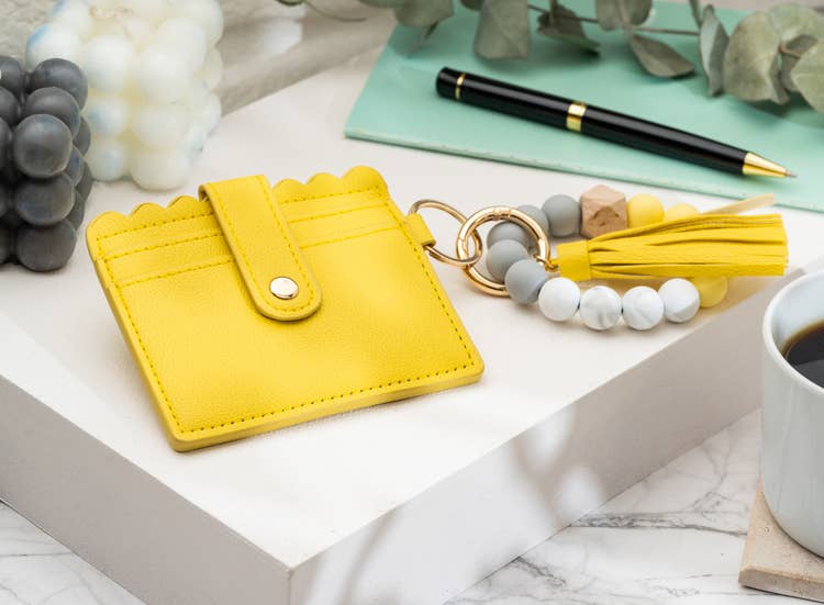 Leather Keychain Wallet With Wristlet Bangle Bracelet: Lilac