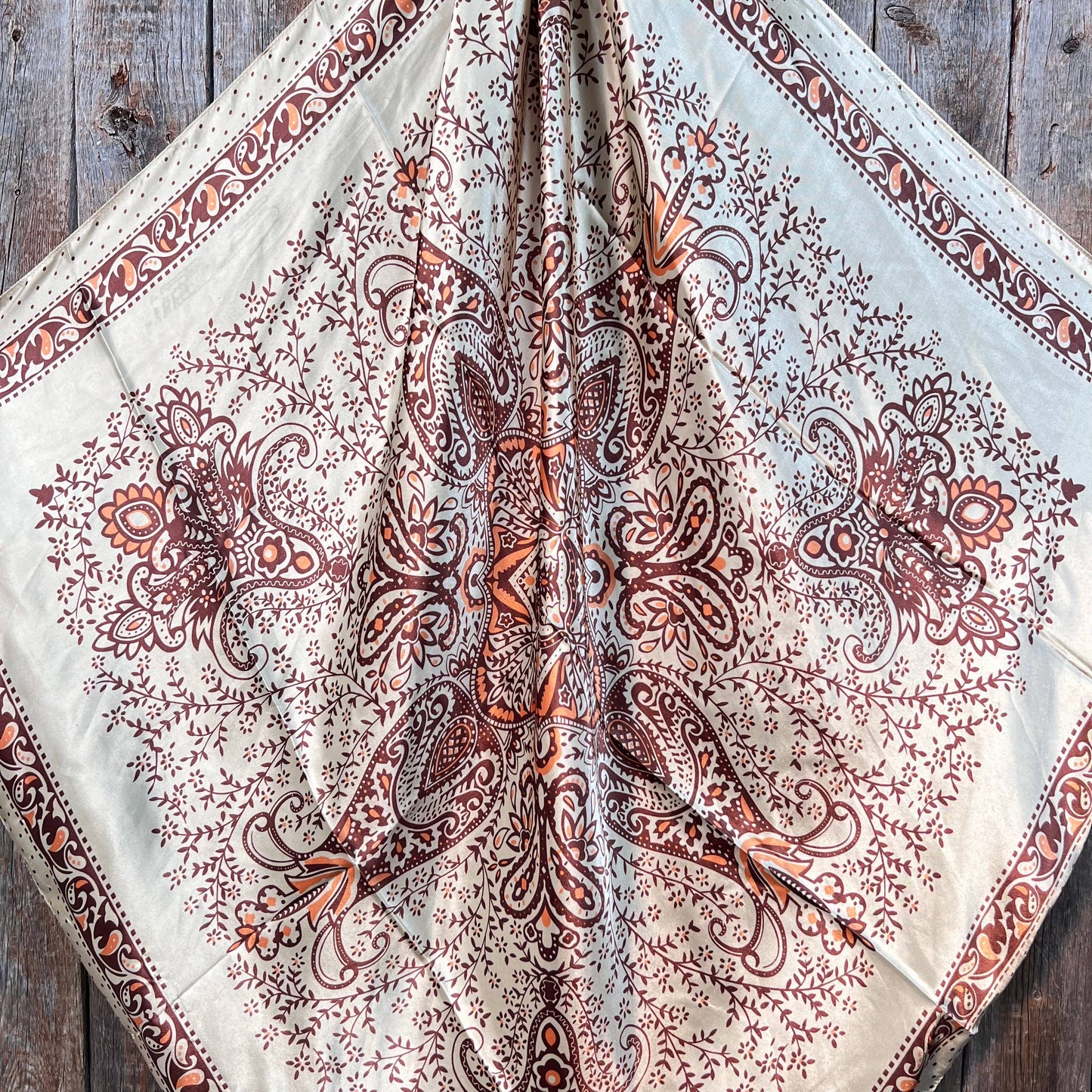 35X35" Tan/Brown Polka Dot & Paisley Wild Rag/Scarf